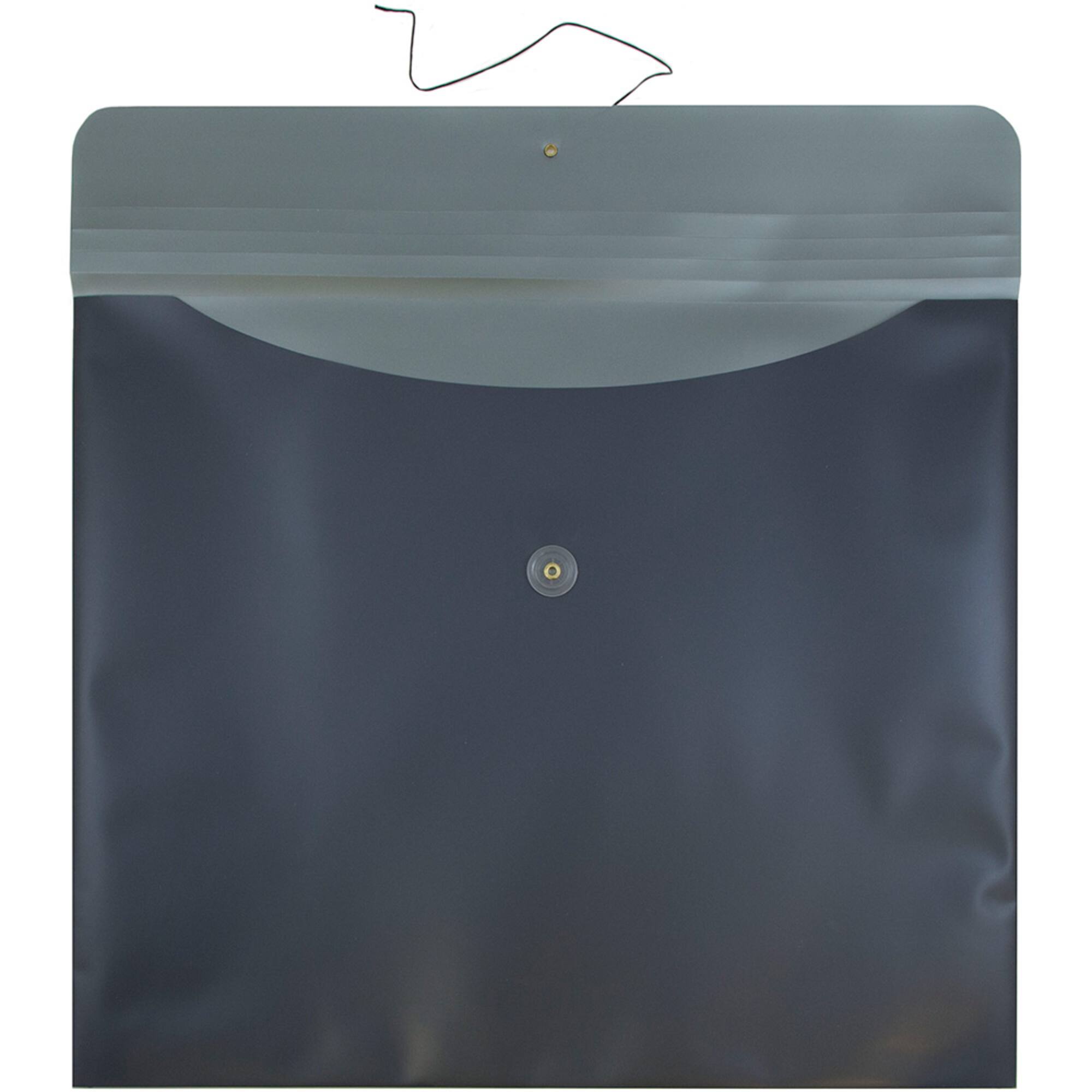 JAM Paper 15" x 18" Metallic Charcoal Blue Button & String Closure Plastic Envelope, 12ct.
